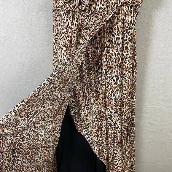 Free People Animal Instincts Cheetah Print Open Back Halter Maxi Dress Size 10 - Picture 11 of 15